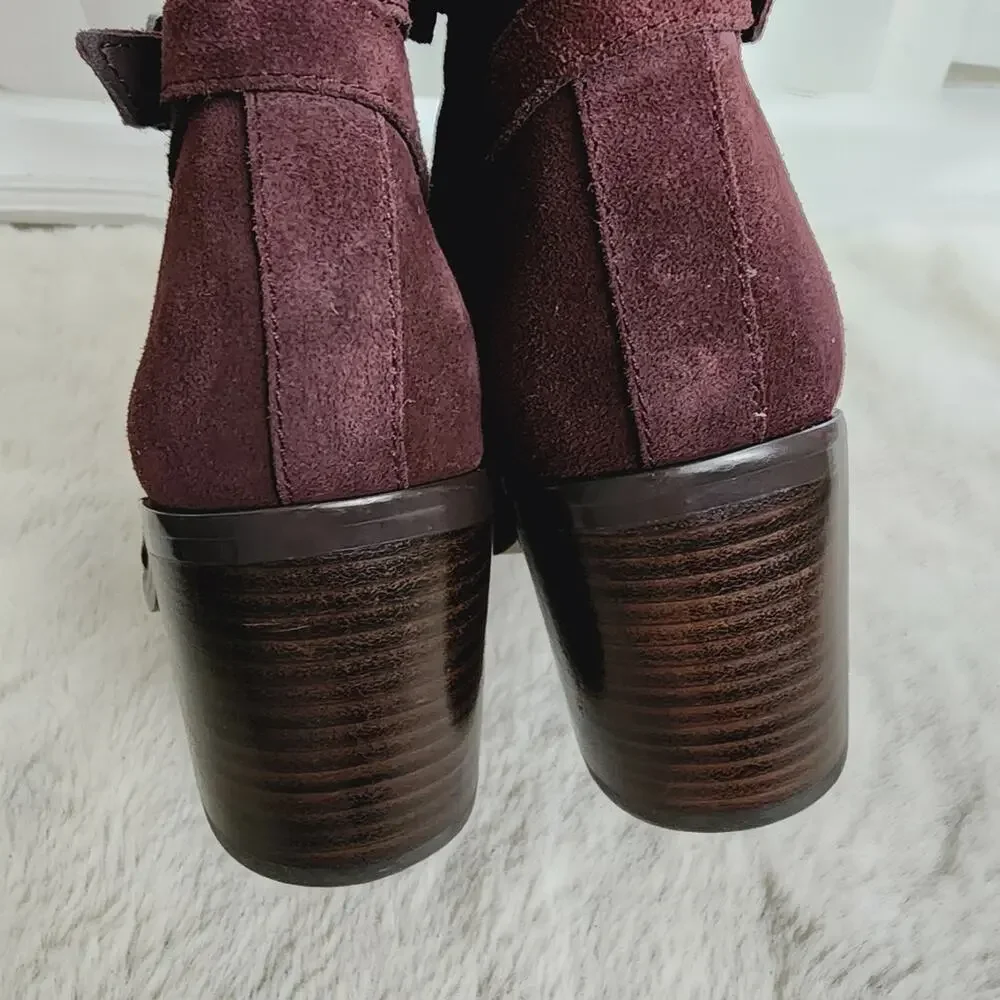 NEW Sam Edelman Simona Block Heel Burgundy Leather Ankle Bootie 8.5